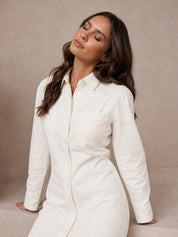 Long Sleeve Denim Mini Dress in Cream