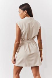 In The Style Structured Pocket Detail Belted Mini Dress in Cream