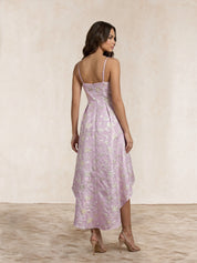 Cami Floral Jacquard Dip Hem Dress in Lilac