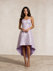 Cami Floral Jacquard Dip Hem Dress in Lilac
