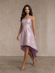 Cami Floral Jacquard Dip Hem Dress in Lilac