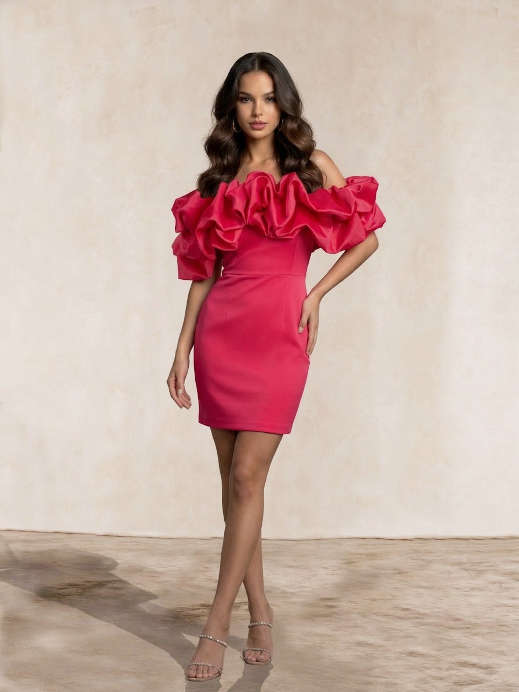 In The Style Satin Asymmetric Neckline Mini Dress in Black