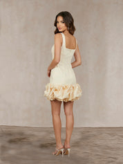 Ruffle Hem Satin Mini Dress in Cream