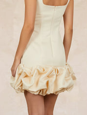 Ruffle Hem Satin Mini Dress in Cream