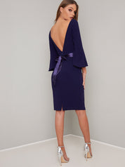 Open Back Flute Sleeve Midi Dress in Blue