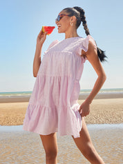 Broderie Anglaise Mini Day Dress in Pink