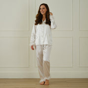 White Satin Pyjamas with Feather Trims - Medium