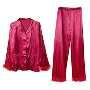 Pink Satin Pyjamas with Feather Trims - Medium