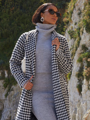 Tie Waist Dogtooth Coat in Monochrome