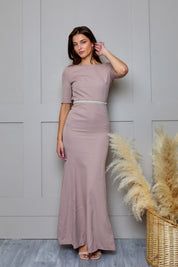 Short Sleeve Cowl Back Maxi Dress in Mink