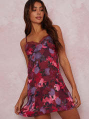 Floral Slip Night Dress in Burgundy