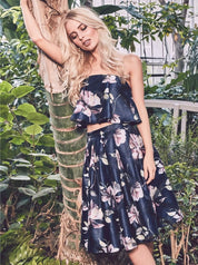 Floral Bandeau Peplum Top in Blue