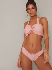 Low Rise Frill Detail Bikini Bottoms in Pink