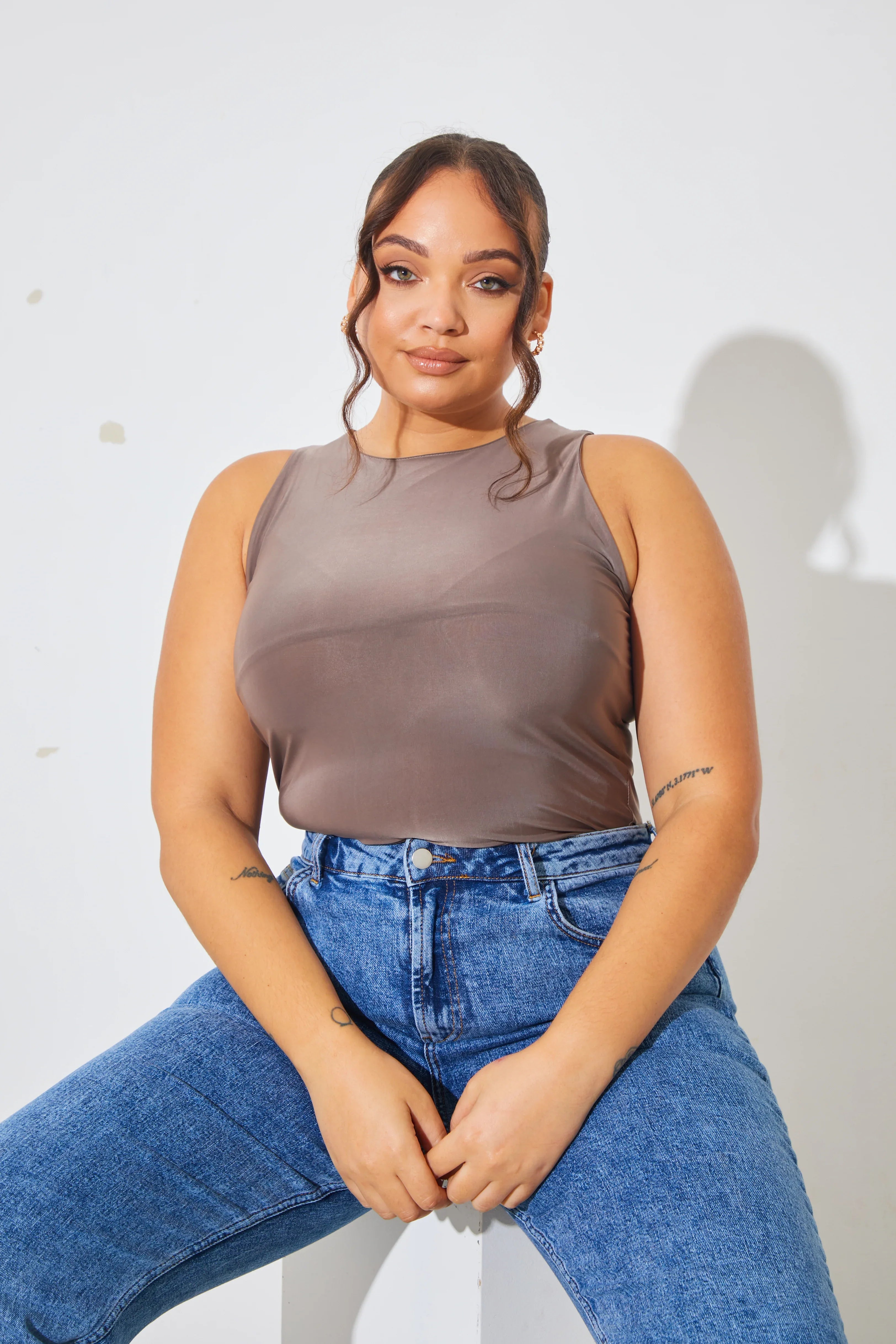 Racer Neck Double Layer Slinky Bodysuit