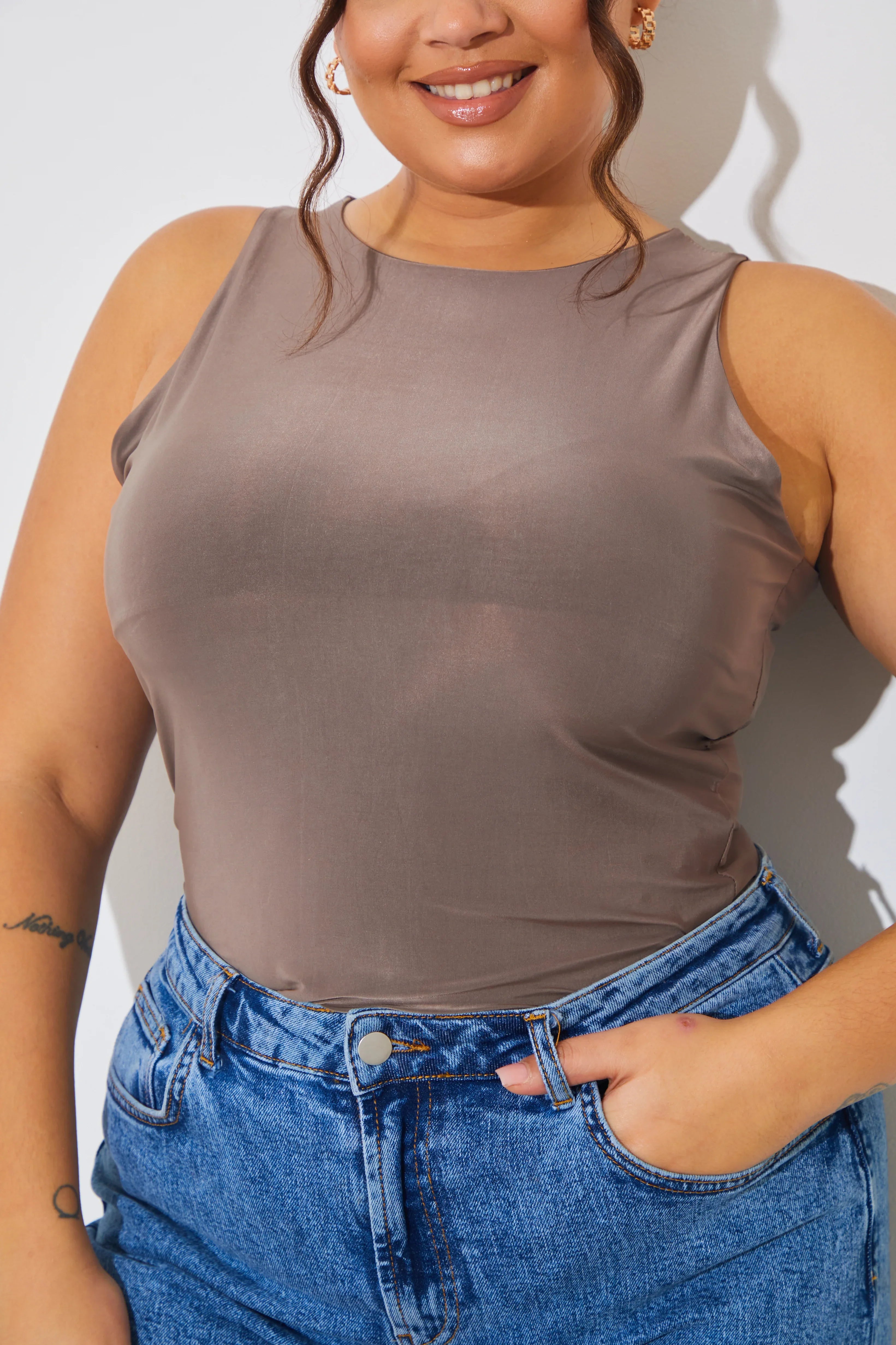 Racer Neck Double Layer Slinky Bodysuit