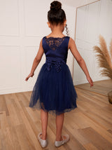 Girls Midi Dress with Sleeveless Design in Blue