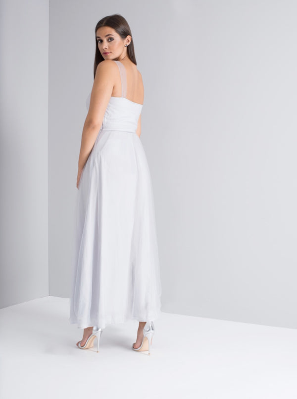 Plus Size Cami Strap Shirred Maxi Dress in Grey