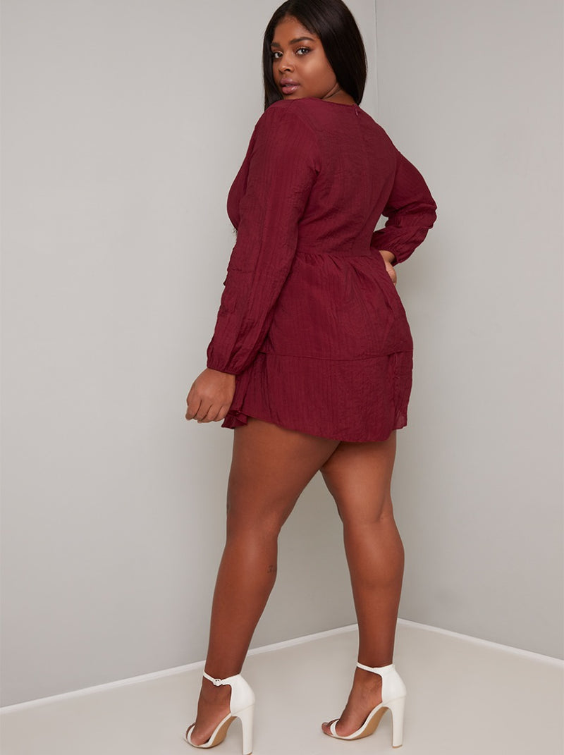 Plus Size Tiered Mini Day Dress in Burgundy