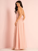 Double Split High Neck Maxi Dress in Pink