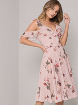Floral Print Chiffon Midi Dress in Pink