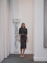 High Waisted Sequin Midi Skirt in Black