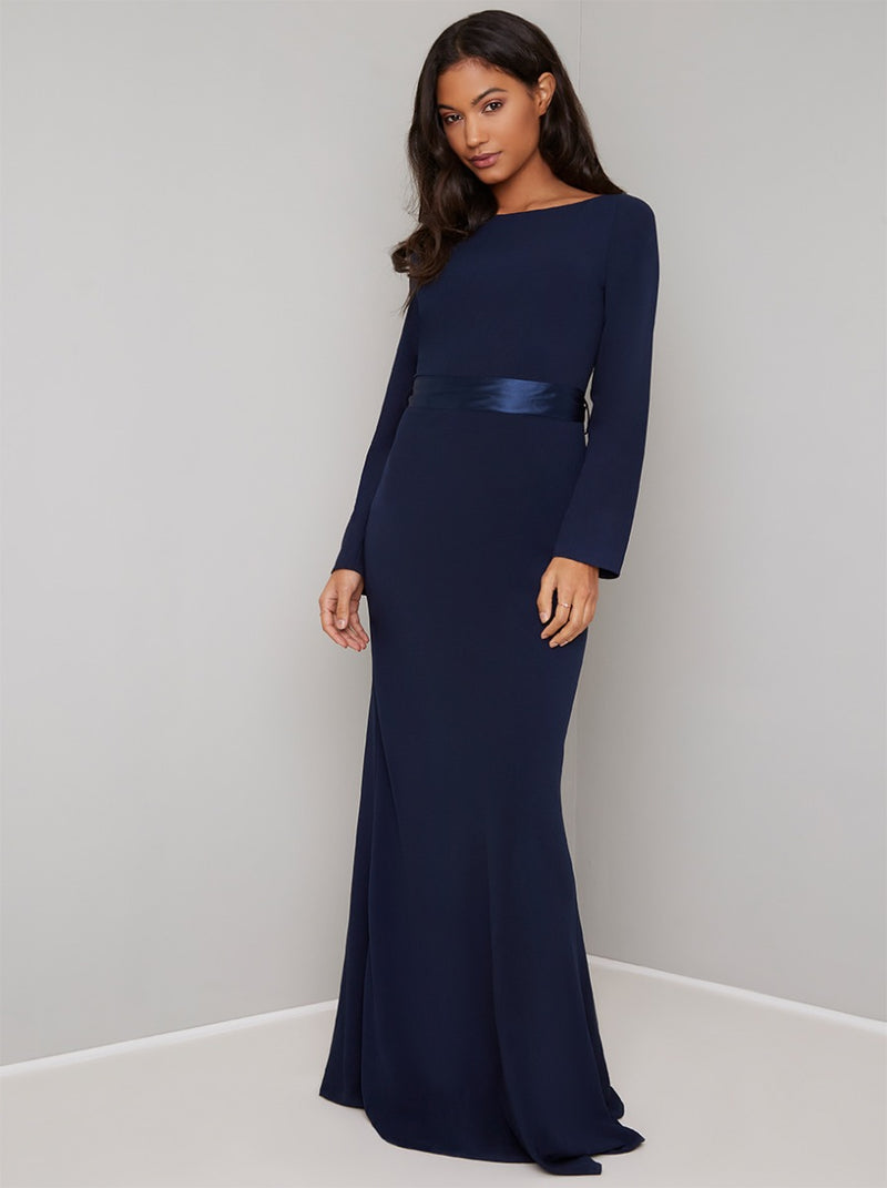 Open Back Bow Detail Maxi Dress in Blue