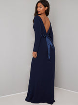 Open Back Bow Detail Maxi Dress in Blue