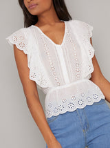 Lace Frill Detail Peplum Top in White