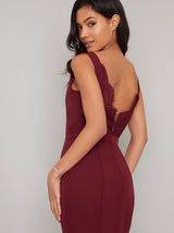 Open Back Lace Detail Bodycon Maxi Dress in Red