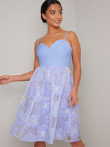 Petite Cami Strap Lace Embroidered Midi Dress in Blue
