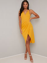 Cami Strap Wrap Style Midi Dress in Yelllow