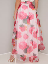 Dip Hem Midi Floral Skirt in Pink