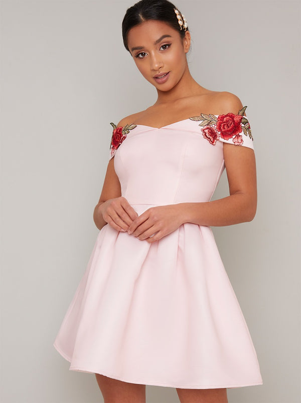 Petite Shoulder Detail Mini Dress in Pink