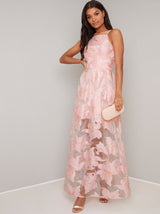 Cami Strap Sheer Maxi Dress with Mini Underlay in Pink