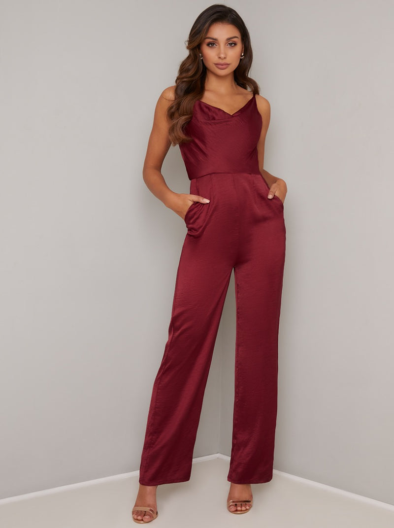 Cowl Neck Wide Leg Jump Suit in Red – Chi Chi London