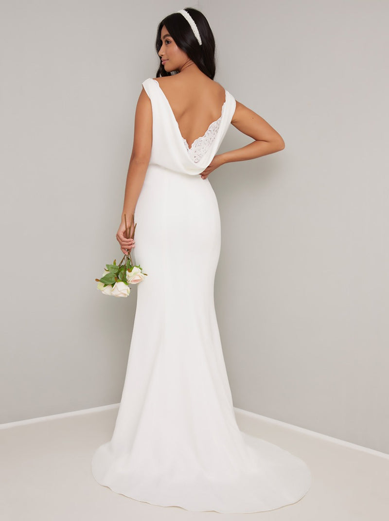 Cowl Neck Wedding Dress with Embroidered Detail