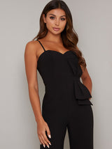 Bow Detail Cami Strap Wide Leg Jumpsuit in Black