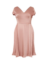 Plus Size V Neck Ruffle Detail Pleated Midi Dress in Pink