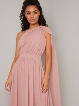 One Shoulder Embellished Maxi Dress in Pink