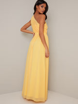 One Shoulder Pleat Design Maxi Dress In Yellow