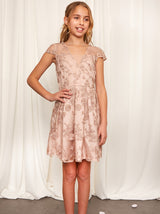 Older Girls Embroidered Midi Dress in Champagne