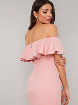 Bandeau Ruffle Bodycon Dress in Rose Gold
