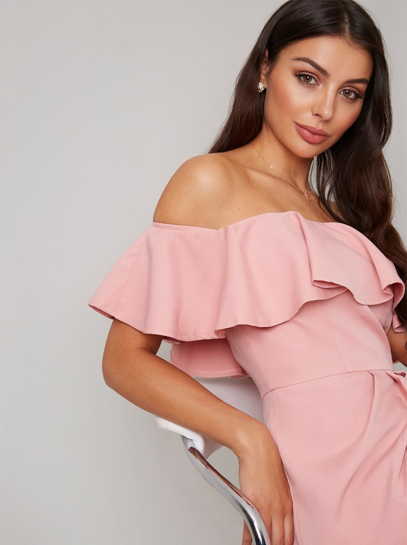 Bandeau Ruffle Bodycon Dress in Rose Gold