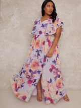 Plus Size Ruffle Floral Frill Maxi Dress
