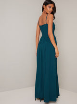 Maxi Bridesmaid Dress with Wrap Style in Green