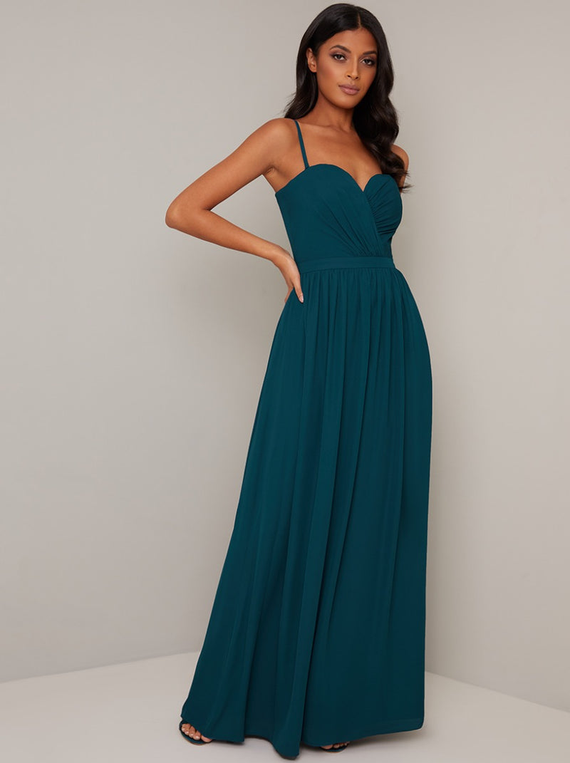 Maxi Bridesmaid Dress with Wrap Style in Green