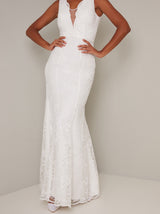 Bridal Lace Bodycon Maxi Dress in White