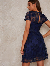 Lace Midi Dress with Floral Print in Blue