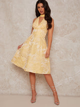 Floral Jacquard Midi Dress in Yellow