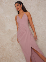Bodycon Maxi Dress With Wrap Detail in Pink